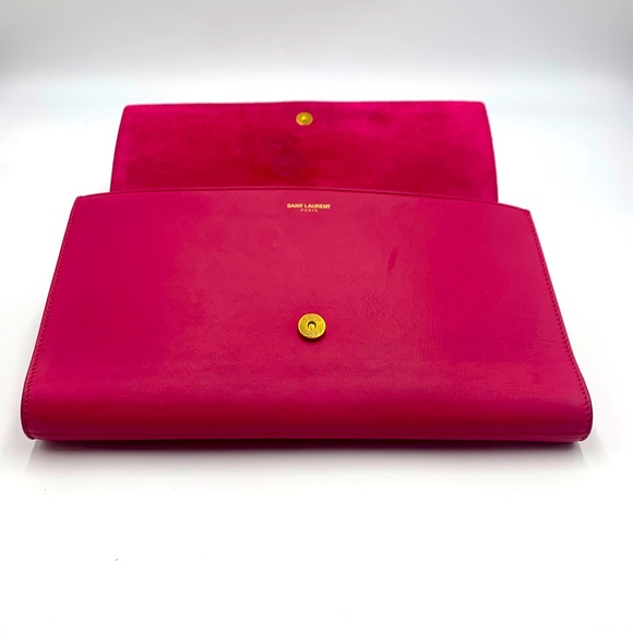 Auth Yves Saint Laurent Fuschia Clutch with Classic Gold Y Luxury Designer Mint - Picture 5 of 10